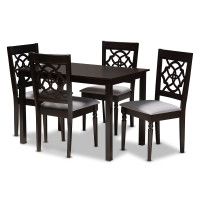 Baxton Studio RH332C-Grey/Dark Brown-5PC Dining Set Renaud Modern and Contemporary Grey Fabric Upholstered Espresso Brown Finished 5-Piece Wood Dining Set